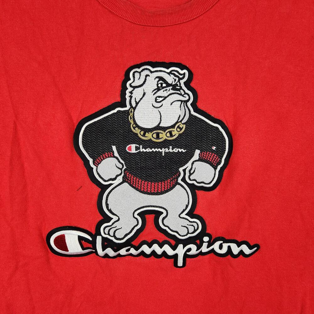 Vintage Champion Bulldog Mascot Shirt Mens XL Red Patch Logo Embroidered Y2k